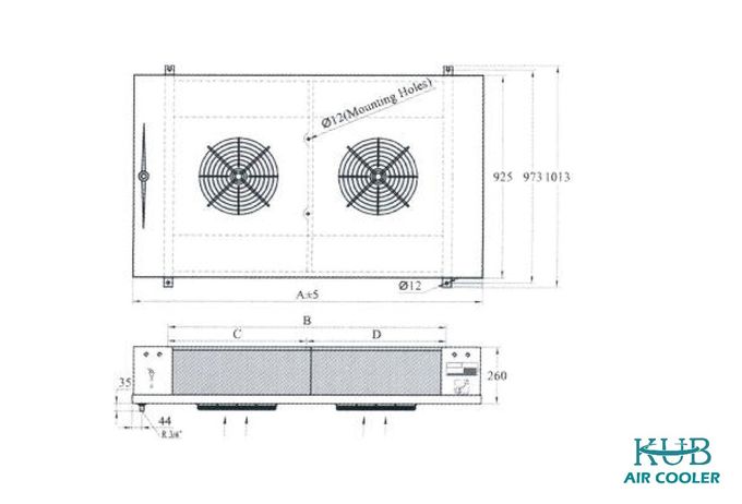 Universel standard industriel de refroidisseurs d'unité de décharge de vaporisateur de pièce fraîche de plafond de refroidisseur d'air de la fan 4HP un double