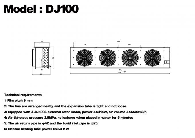 Série DJ DJ100 refroidisseur monobloc certifié CE, évaporateur de refroidisseur d'air dédié au stockage frigorifique, évaporateur de plafond, fabricant d'équipement de réfrigération, usine de réfrigération, entrepôt frigorifique 0
