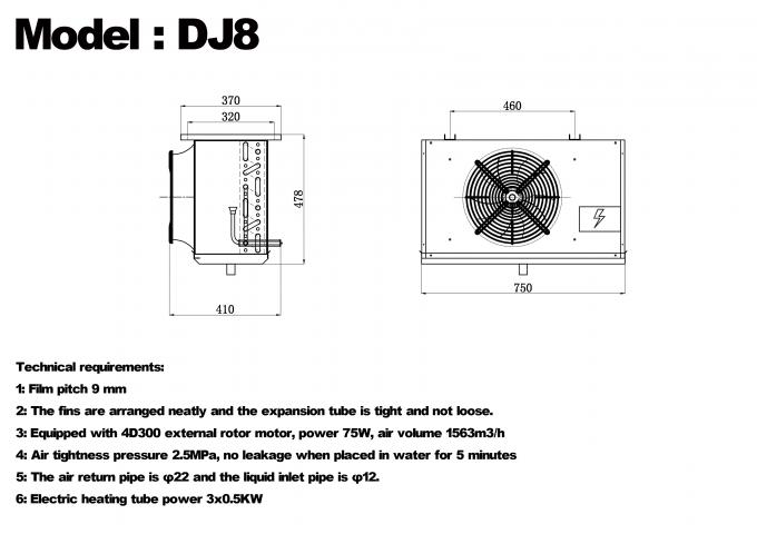 Série DJ DJ100 refroidisseur monobloc certifié CE, évaporateur de refroidisseur d'air dédié au stockage frigorifique, évaporateur de plafond, fabricant d'équipement de réfrigération, usine de réfrigération, entrepôt frigorifique 1