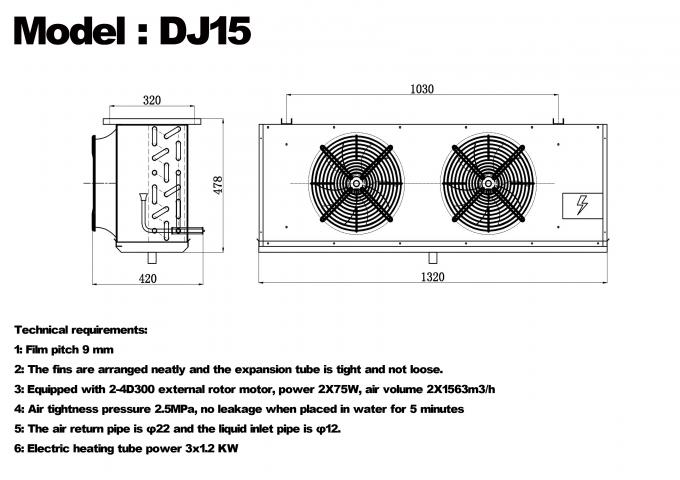 Série DJ DJ100 refroidisseur monobloc certifié CE, évaporateur de refroidisseur d'air dédié au stockage frigorifique, évaporateur de plafond, fabricant d'équipement de réfrigération, usine de réfrigération, entrepôt frigorifique 3