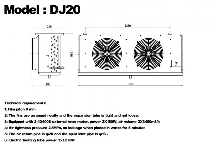Série DJ DJ100 refroidisseur monobloc certifié CE, évaporateur de refroidisseur d'air dédié au stockage frigorifique, évaporateur de plafond, fabricant d'équipement de réfrigération, usine de réfrigération, entrepôt frigorifique 4