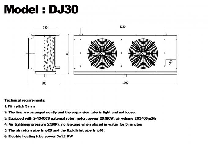 Série DJ DJ100 refroidisseur monobloc certifié CE, évaporateur de refroidisseur d'air dédié au stockage frigorifique, évaporateur de plafond, fabricant d'équipement de réfrigération, usine de réfrigération, entrepôt frigorifique 5