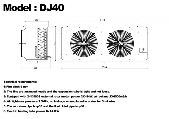 Série DJ DJ100 refroidisseur monobloc certifié CE, évaporateur de refroidisseur d'air dédié au stockage frigorifique, évaporateur de plafond, fabricant d'équipement de réfrigération, usine de réfrigération, entrepôt frigorifique 6