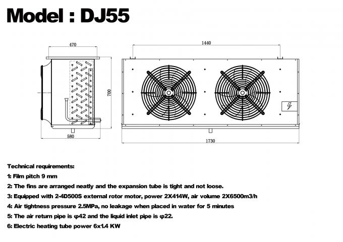 Série DJ DJ100 refroidisseur monobloc certifié CE, évaporateur de refroidisseur d'air dédié au stockage frigorifique, évaporateur de plafond, fabricant d'équipement de réfrigération, usine de réfrigération, entrepôt frigorifique 7