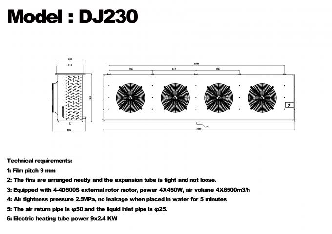 Série DJ DJ100 refroidisseur monobloc certifié CE, évaporateur de refroidisseur d'air dédié au stockage frigorifique, évaporateur de plafond, fabricant d'équipement de réfrigération, usine de réfrigération, entrepôt frigorifique 14