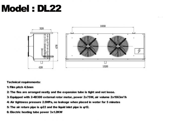 Série DL Refroidisseur d'air DL22 certification CE personnalisée évaporateur de chambre froide 3HP évaporateur de plafond, adapté à la réfrigération d'entrepôt, chambre froide, entrepôt frigorifique de légumes 0