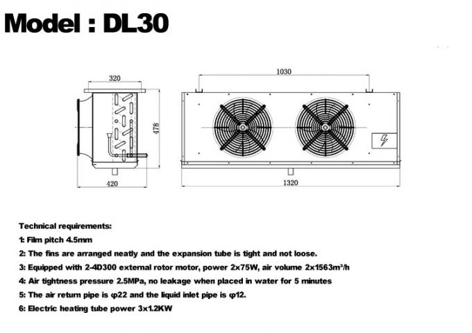 Série DL Refroidisseur d'air DL22 certification CE personnalisée évaporateur de chambre froide 3HP évaporateur de plafond, adapté à la réfrigération d'entrepôt, chambre froide, entrepôt frigorifique de légumes 2