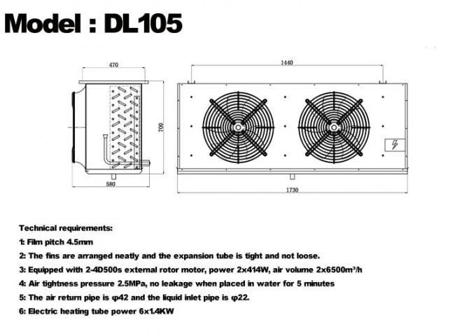 Série DL Refroidisseur d'air DL22 certification CE personnalisée évaporateur de chambre froide 3HP évaporateur de plafond, adapté à la réfrigération d'entrepôt, chambre froide, entrepôt frigorifique de légumes 6