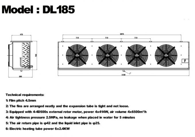 Série DL Refroidisseur d'air DL22 certification CE personnalisée évaporateur de chambre froide 3HP évaporateur de plafond, adapté à la réfrigération d'entrepôt, chambre froide, entrepôt frigorifique de légumes 9