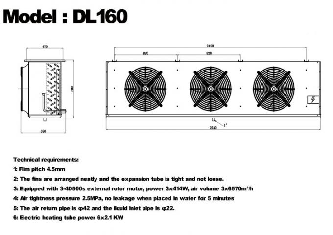Série DL Refroidisseur d'air DL22 certification CE personnalisée évaporateur de chambre froide 3HP évaporateur de plafond, adapté à la réfrigération d'entrepôt, chambre froide, entrepôt frigorifique de légumes 8
