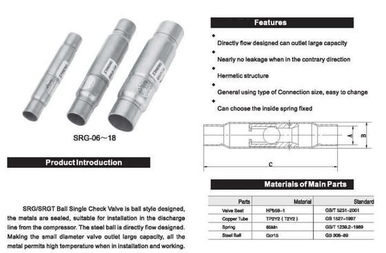 SRG-06 Refrigeration Check Valve Price Brass Check Valve Ball Single Check Valves